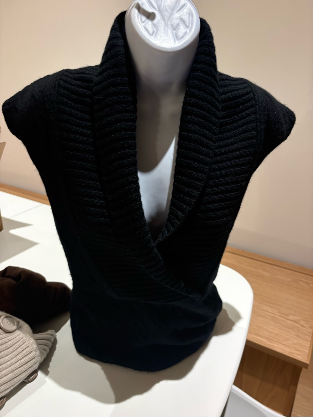 Ralph Lauren Black Ribbed Shawl-Collar V-Neck Sweater Vest